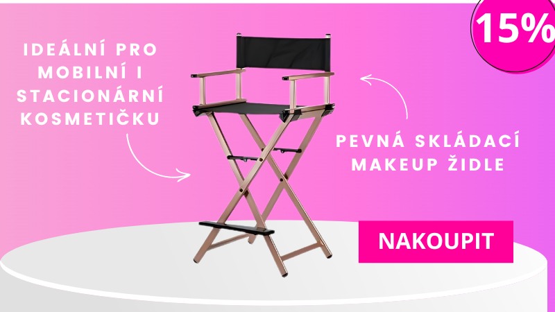 Pevná skládací makeup židle ideální pro mobilní i stacionární kosmetičky, vhodná do profesionálních salonů.